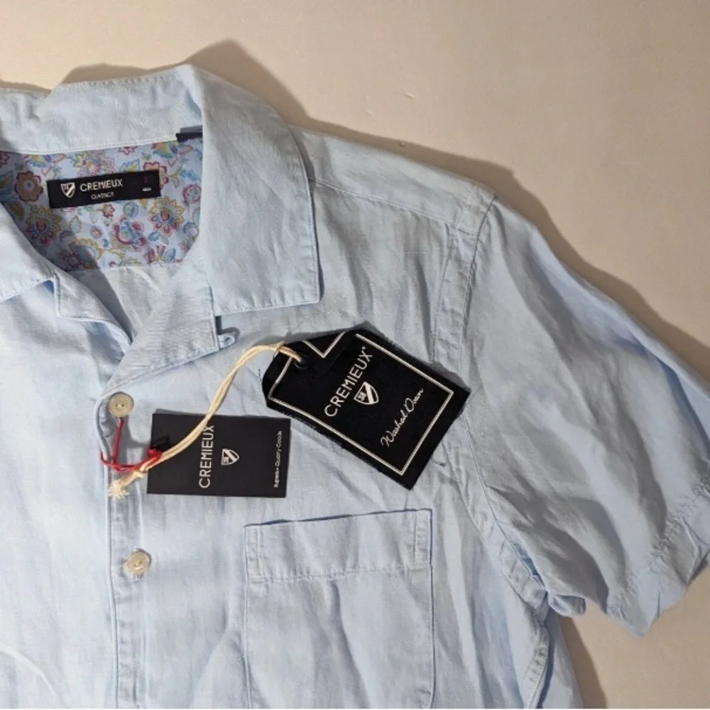 NEW Size S Mens Cremieux Classics ShortSleeve ButtonFrontShirt Lyocell Lt Blue